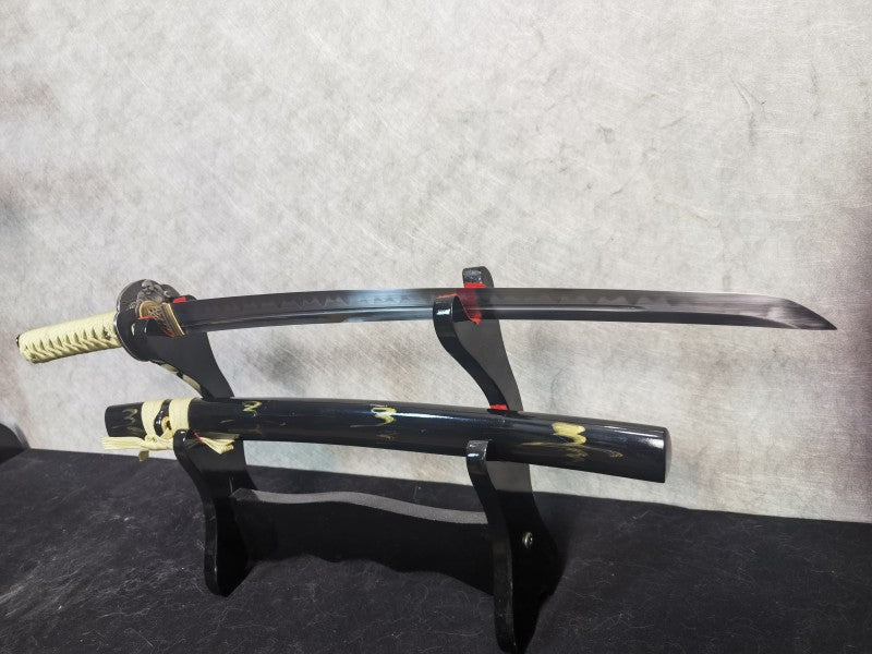 Lightning Vein Wakizashi — Damascus Folded Steel, Unokubi-Zukuri