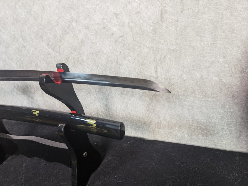 Lightning Vein Wakizashi — Damascus Folded Steel, Unokubi-Zukuri