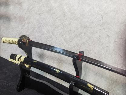 Lightning Vein Wakizashi — Damascus Folded Steel, Unokubi-Zukuri