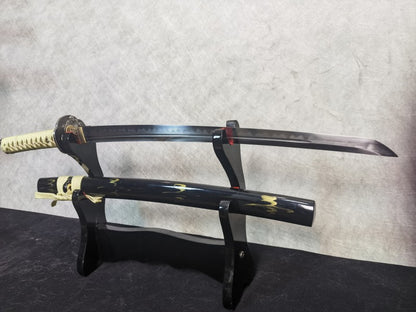 Lightning Vein Wakizashi — Damascus Folded Steel, Unokubi-Zukuri