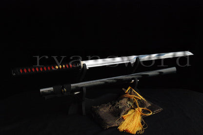 9260 Spring Steel Ninja Japanese Sword Straight Blade iron Tsuba cut bamboo