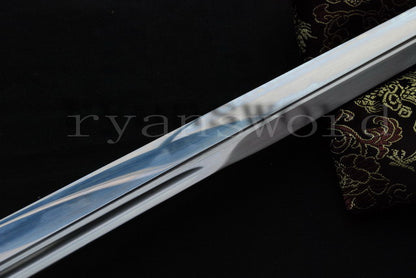 9260 Spring Steel Ninja Japanese Sword Straight Blade iron Tsuba cut bamboo