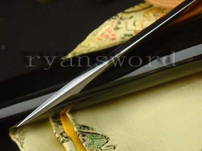 Katana 1095 High Carbon Steel silver plated tsuba full tang sharp shiny black saya