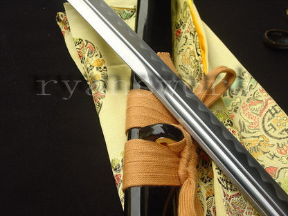 Katana 1095 High Carbon Steel silver plated tsuba full tang sharp shiny black saya