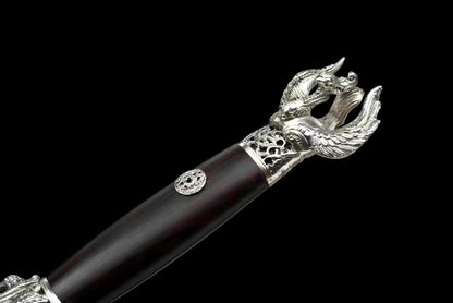 Chinese top quality silver plated fitting Sword folded pattern steel real hamon handcraft for collection