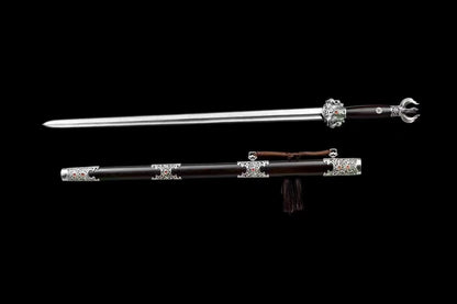 Chinese top quality silver plated fitting Sword folded pattern steel real hamon handcraft for collection