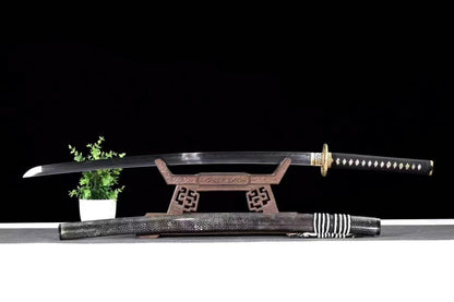Authentic Katana swords full tang full wrapped rayskin saya T10 steel clay tempered