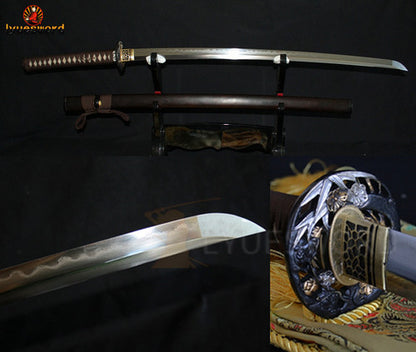Authentic Katana swords full tang classical tsuba Folded steel clay tempered Bamboo style