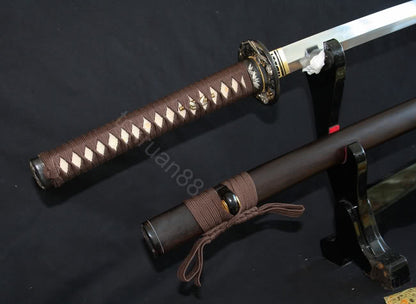 Authentic Katana swords full tang classical tsuba Folded steel clay tempered Bamboo style