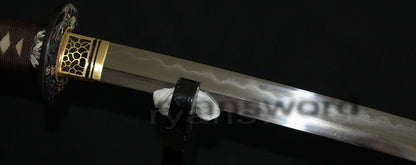 Authentic Katana swords full tang classical tsuba Folded steel clay tempered Bamboo style