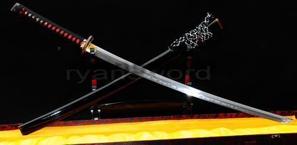 Authentic Katana swords full tang classical tsuba Folded steel clay tempered Dragon style