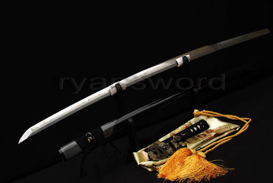 Katana 1095 High Carbon Steel silver plated tsuba full tang sharp battle ready blade
