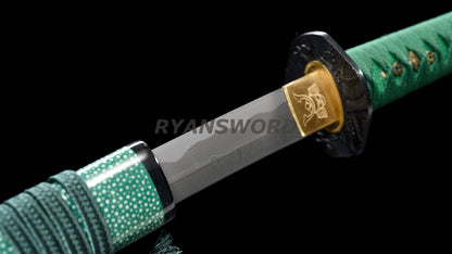 katana 1095 Folded Steel Iron Tsuba rayskin saya wrapped japanese sword full tang