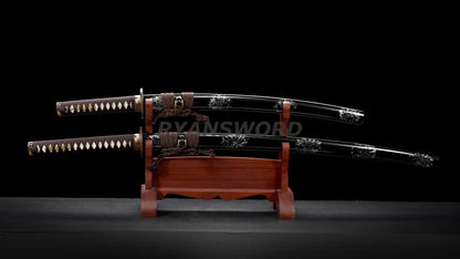 Japanese Sword Set Katana+Wakizashi Unokubi-Zukuri Blade Full Tang