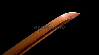 Handemade Wakizashi Japanese Sword Folded Steel Reddish Black Blade Full Tang