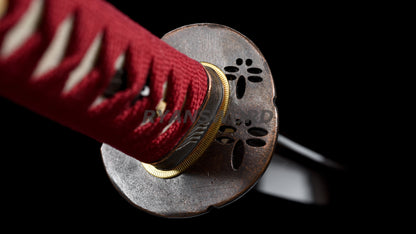 Handemade Wakizashi Japanese Sword Folded Steel Reddish Black Blade Full Tang