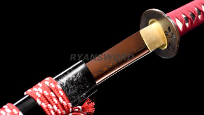 Handemade Wakizashi Japanese Sword Folded Steel Reddish Black Blade Full Tang