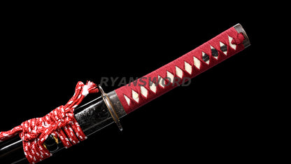 Handemade Wakizashi Japanese Sword Folded Steel Reddish Black Blade Full Tang