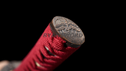 Handemade Wakizashi Japanese Sword Folded Steel Reddish Black Blade Full Tang