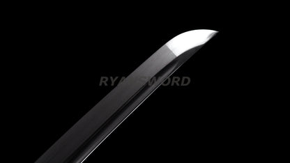 Folded Steel Wakizashi Japanese Sword Black Blade Brass Fittings full tang