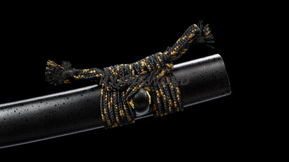 Folded Steel Wakizashi Japanese Sword Black Blade Brass Fittings full tang