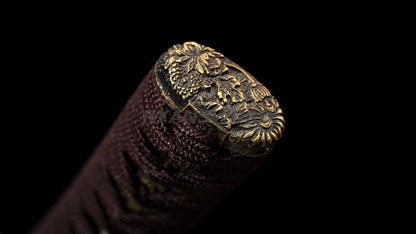 Folded Steel Wakizashi Japanese Sword Black Blade Brass Fittings full tang