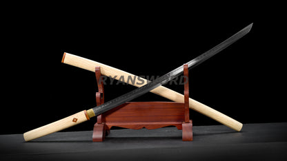 Sakabato Reversed-Edge Shirasaya Katana Japanese Sword 1095 Steel Clay Tempered Light Cutting
