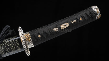 Honsanmai Clay Tempered Wakizashi Japanese Short Sword Rayskin Saya Copper Tsuba Heavy Cutting