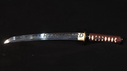 Tanto Japanese Short Sword Clay Tempered Feather Pattern Blade Iron Tsuba