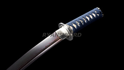 Tanto Japanese Short Sword Blue Blade Folded Steel Iron Tsuba Full Tang Sharp