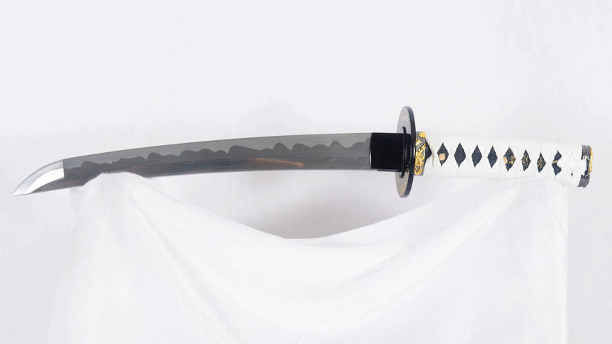 Folded Steel Tanto Japanese Short Sword Full Tang Sharp Iron Tsuba