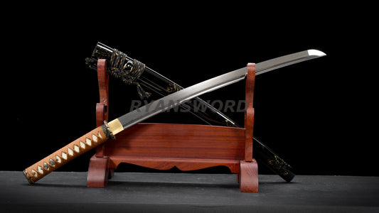 Damascus Folded Steel Wakizashi Japanese Sword full tang sharp