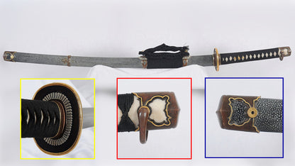 Tachi Folded 1095 Carbon Steel Clay Tempered Full-Rayskin Saya Copper Tsuba