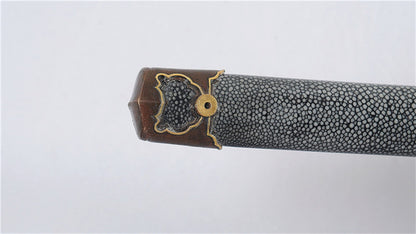 Tachi Folded 1095 Carbon Steel Clay Tempered Full-Rayskin Saya Copper Tsuba