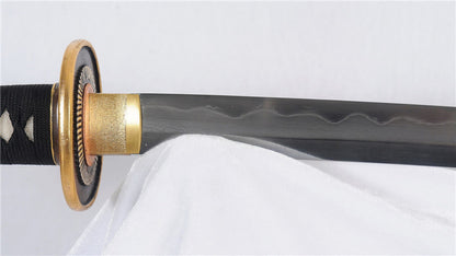 Tachi Folded 1095 Carbon Steel Clay Tempered Full-Rayskin Saya Copper Tsuba