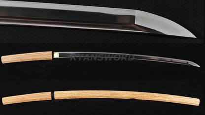 O-Kissaki katana Clay Tempered Hazuya Polish Shirasaya full tang sharp