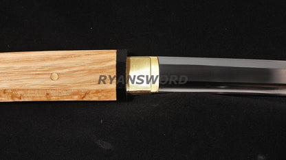O-Kissaki katana Clay Tempered Hazuya Polish Shirasaya full tang sharp