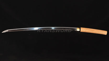 O-Kissaki katana Clay Tempered Hazuya Polish Shirasaya full tang sharp