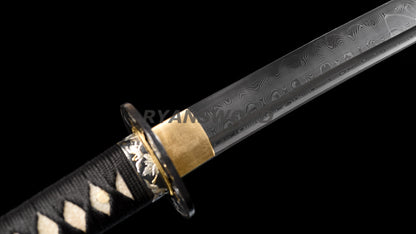 Katana Clay Tempered 1095 Folded Steel Hand-Drawn Crane Saya full tang sharp