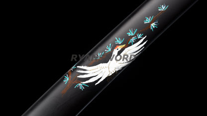 Katana Clay Tempered 1095 Folded Steel Hand-Drawn Crane Saya full tang sharp