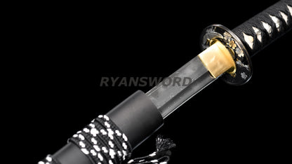 Katana Clay Tempered 1095 Folded Steel Hand-Drawn Crane Saya full tang sharp