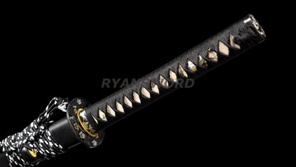 Katana Clay Tempered 1095 Folded Steel Hand-Drawn Crane Saya full tang sharp