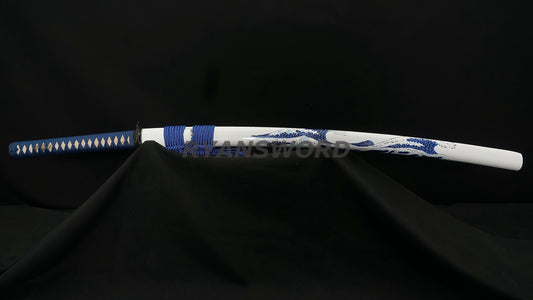 Katana 1095 High Carbon Steel Hand-Drawn Wave Saya Full tang sharp