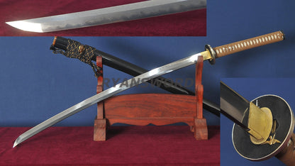 1095 Folded Steel Clay Tempered Katana Copper Tsuba full tang sharp