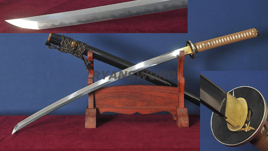 1095 Folded Steel Clay Tempered Katana Copper Tsuba full tang sharp