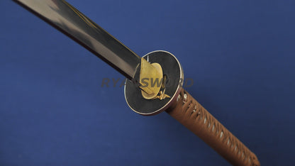 1095 Folded Steel Clay Tempered Katana Copper Tsuba full tang sharp