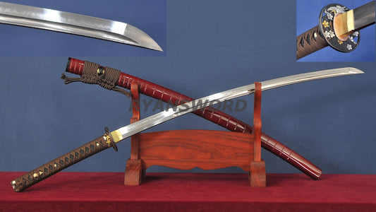 Choji Hamon Katana Koshi SORI 1095 Steel full tang sharp red saya