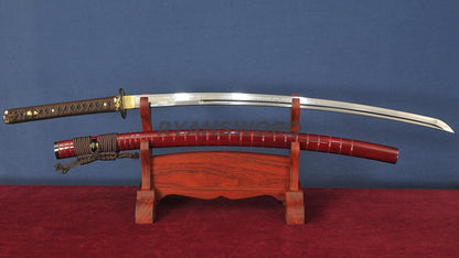 Choji Hamon Katana Koshi SORI 1095 Steel full tang sharp red saya