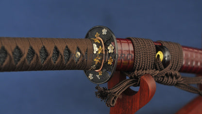 Choji Hamon Katana Koshi SORI 1095 Steel full tang sharp red saya