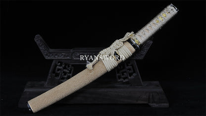 Tamahagane Tanto Moroha-Zukruri Double Edge Double Hamon Full Raykin Saya Top quality